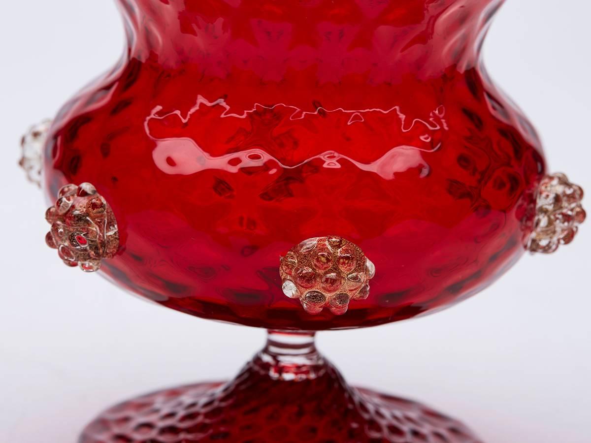 Mid-20th Century Vintage Salviati Murano Red Art Glass Pedestal Bowl, circa 1950-1960