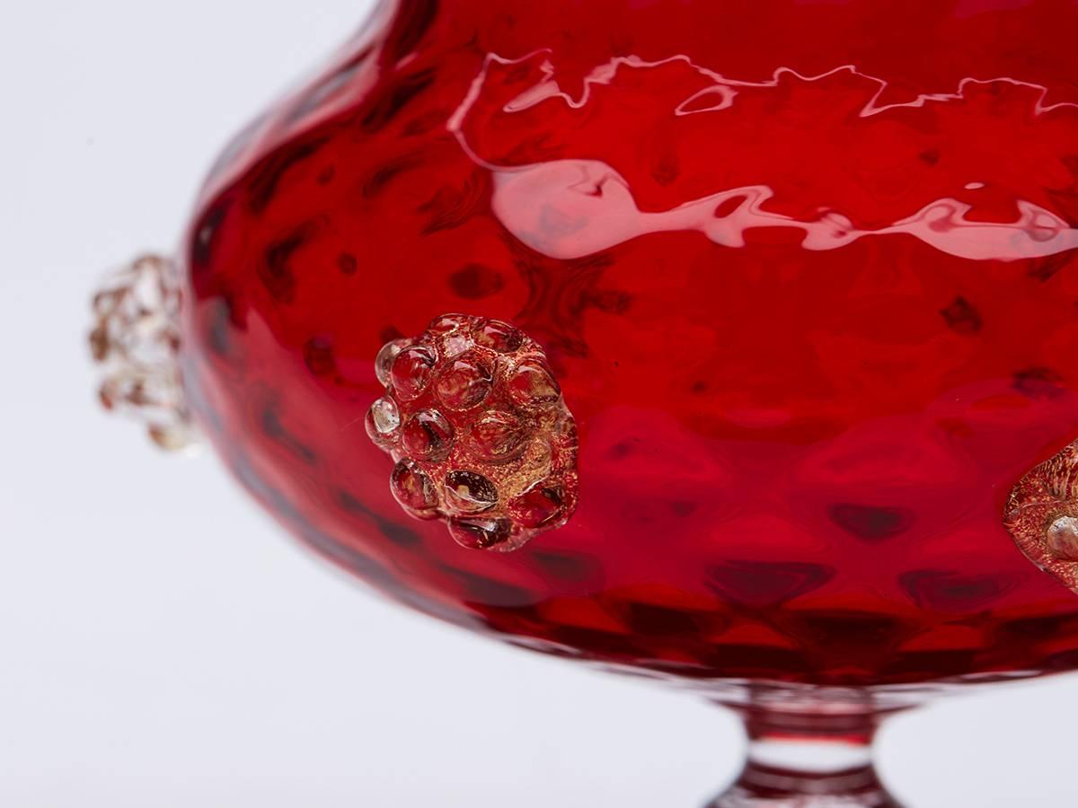 Vintage Salviati Murano Red Art Glass Pedestal Bowl, circa 1950-1960 2