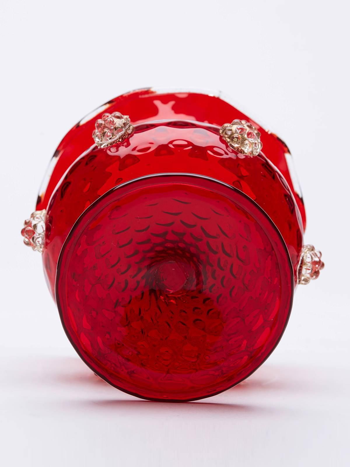 Vintage Salviati Murano Red Art Glass Pedestal Bowl, circa 1950-1960 4