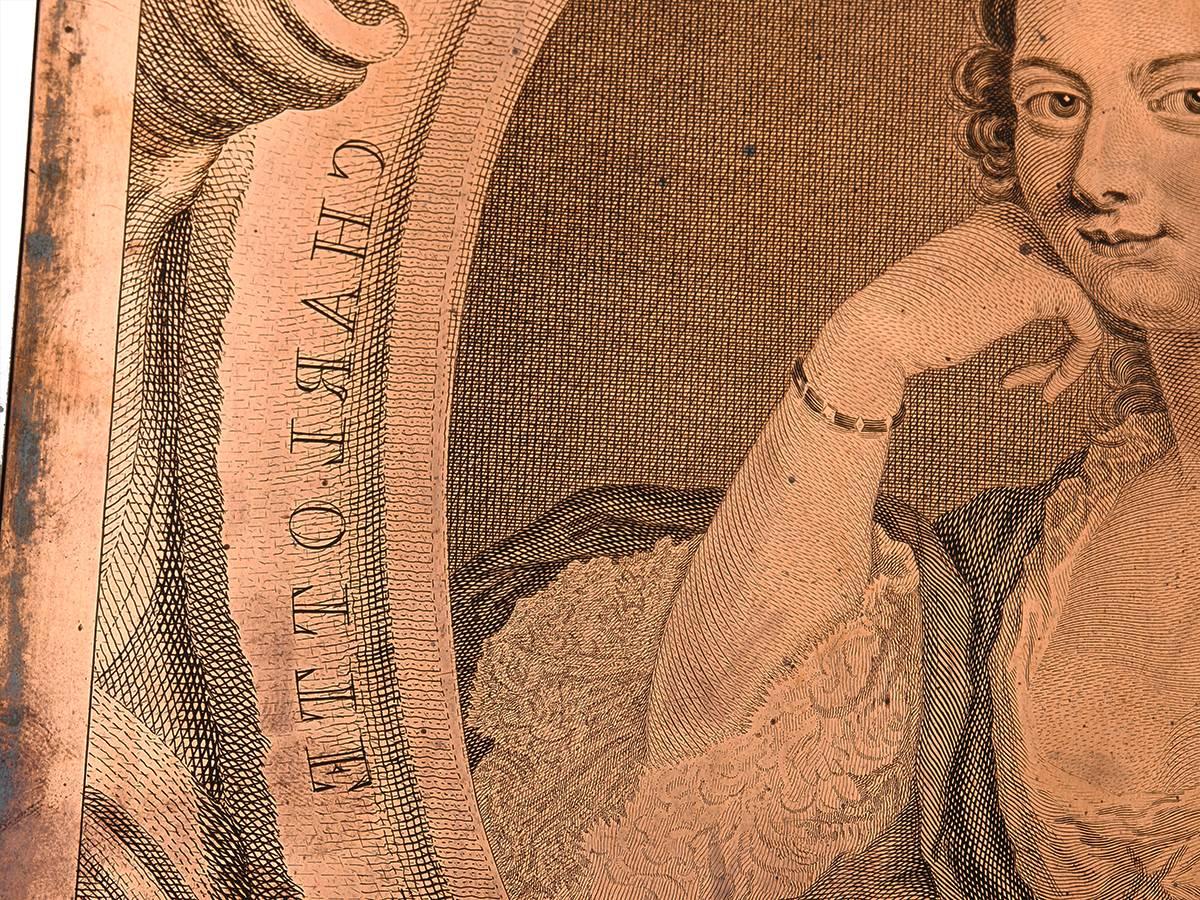English Original Copper Engraving Plate Lady Charlotte Finch, 1755