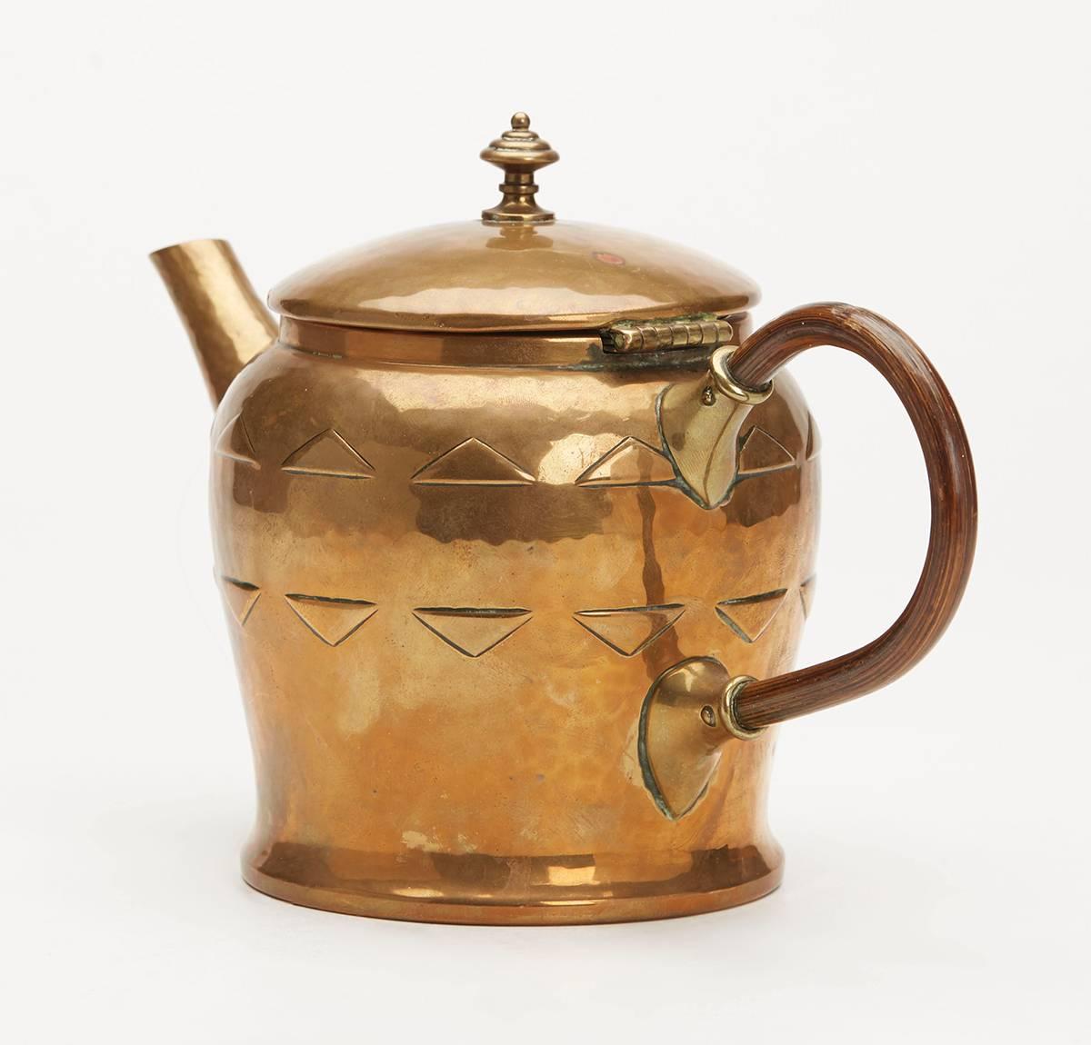 German WMF Jugendstil Stylish Brass Three-Piece Tea Set, circa 1900 For Sale
