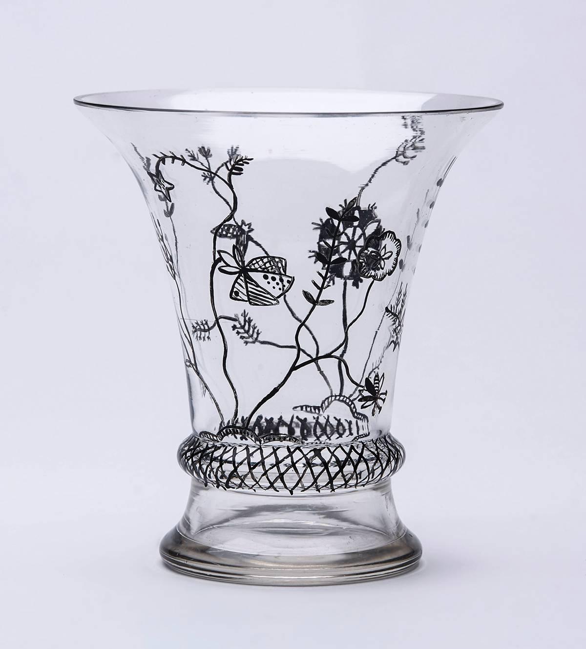 Art Nouveau Austrian Wiener Werkstattem, Enamel Decorated Glass Vase