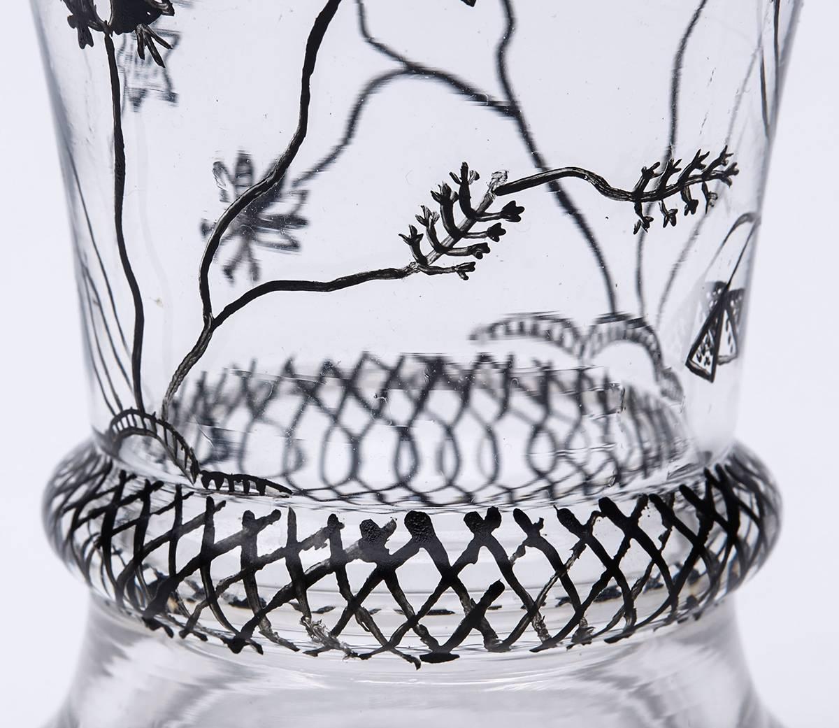 20th Century Austrian Wiener Werkstattem, Enamel Decorated Glass Vase