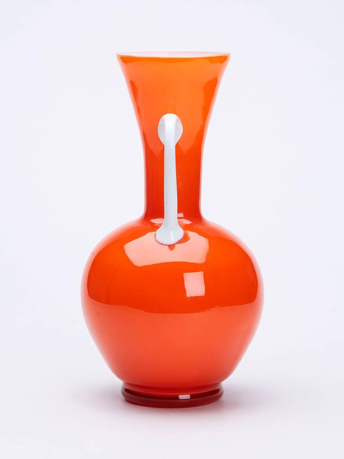 Vintage Italian Empoli Orange Cased Twin Handled Vase, 1960 For Sale at