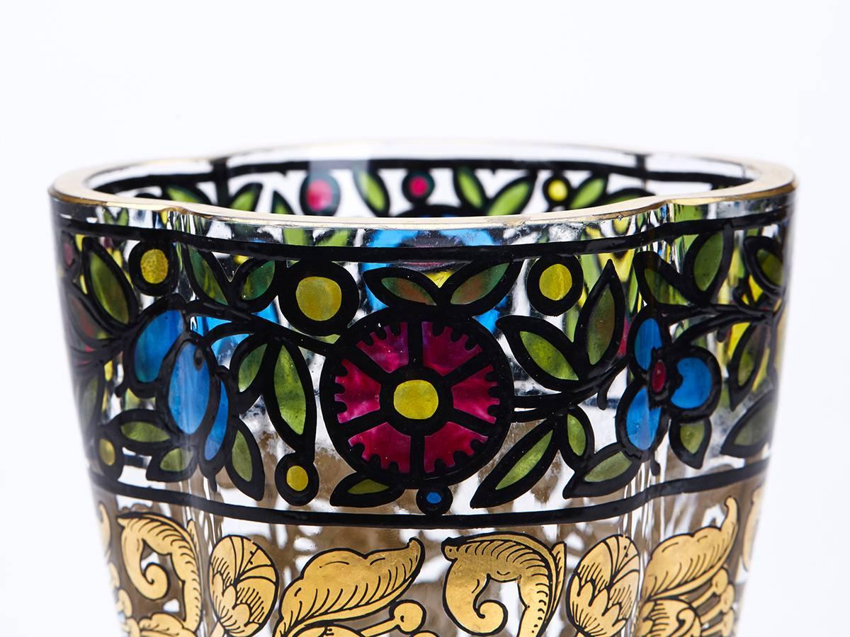 Enameled Bohemian Glass Vase Julius Mulhaus & Co Haida, circa 1915
