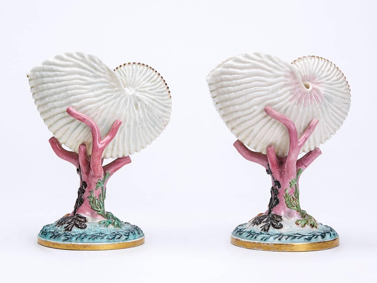 Mid-19th Century Fine Pair of Antique Royal Worcester Nautilus Vases, 1867