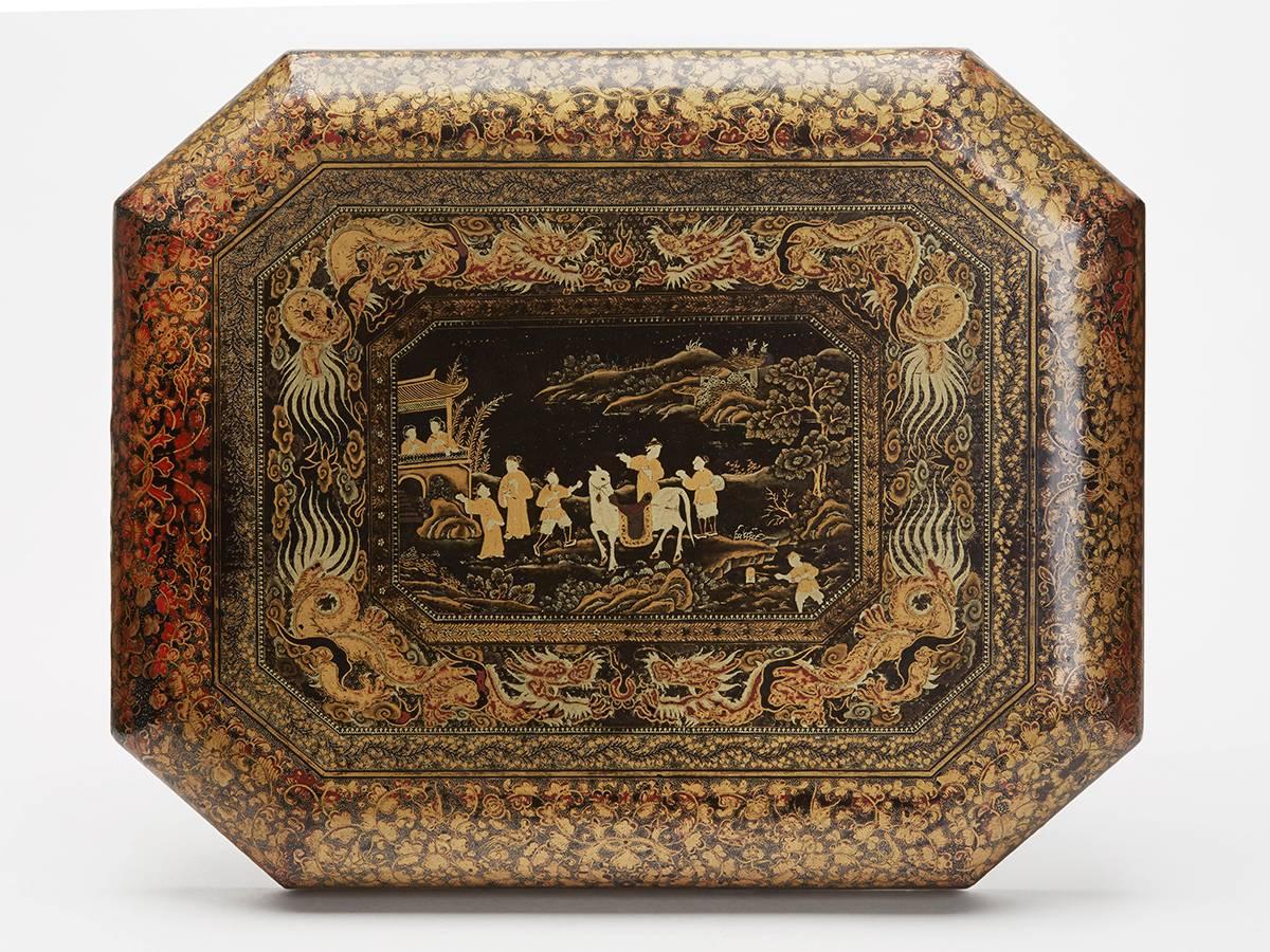 Antique Chinese Lacquer Fitted Games Box, circa 1830 1