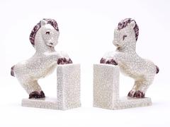 Pair Goldscheider Craquel Glaze Pony Bookends, circa 1925