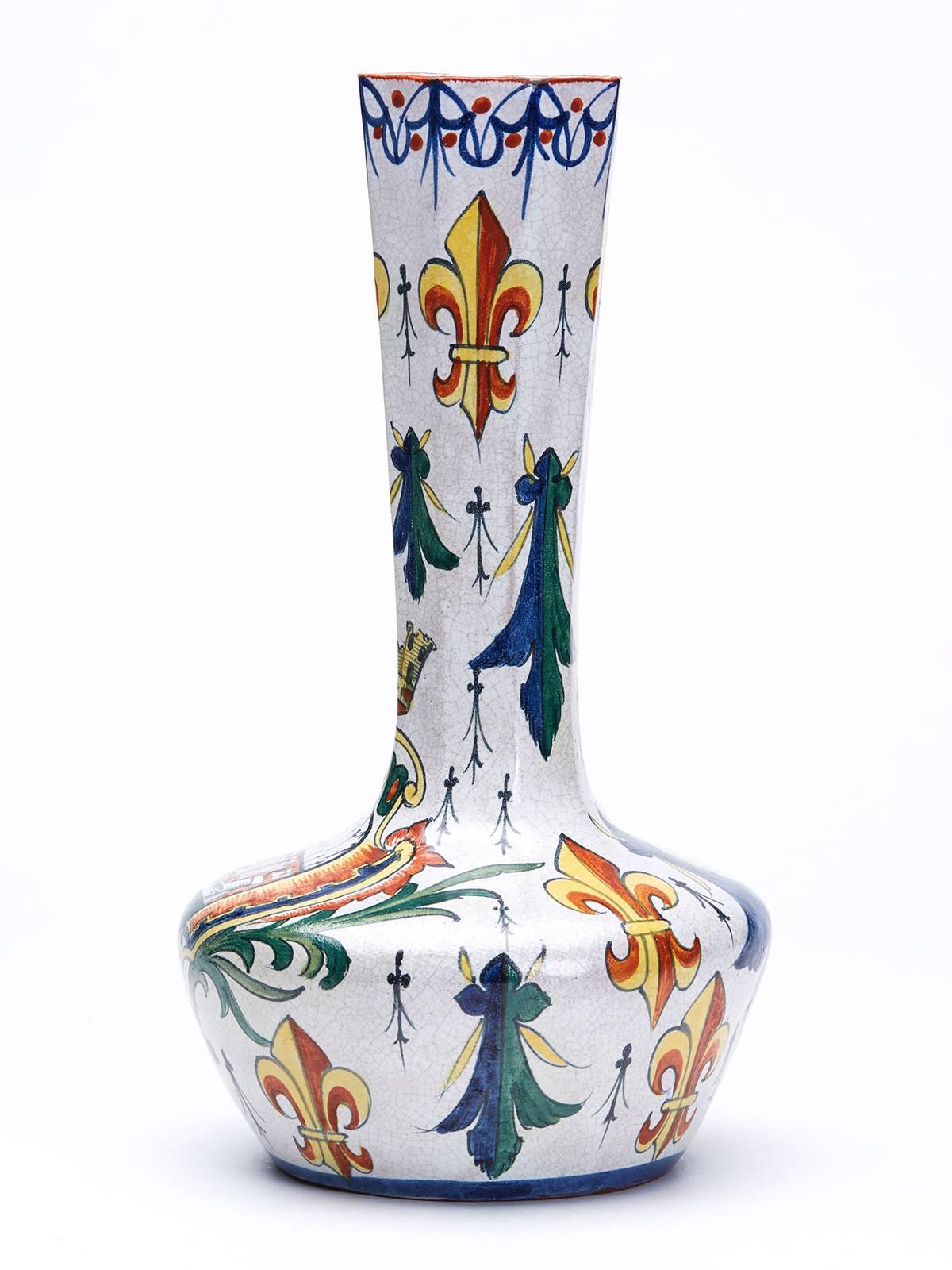 European Faience Delft Continental Armourial Antique Vase 19th Century
