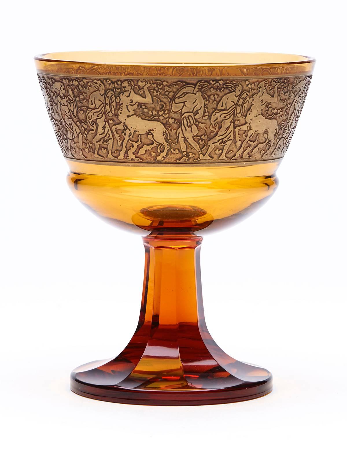 Early 20th Century Moser Acid Etched Classical Figure Amber Glass Bowl, circa 1920