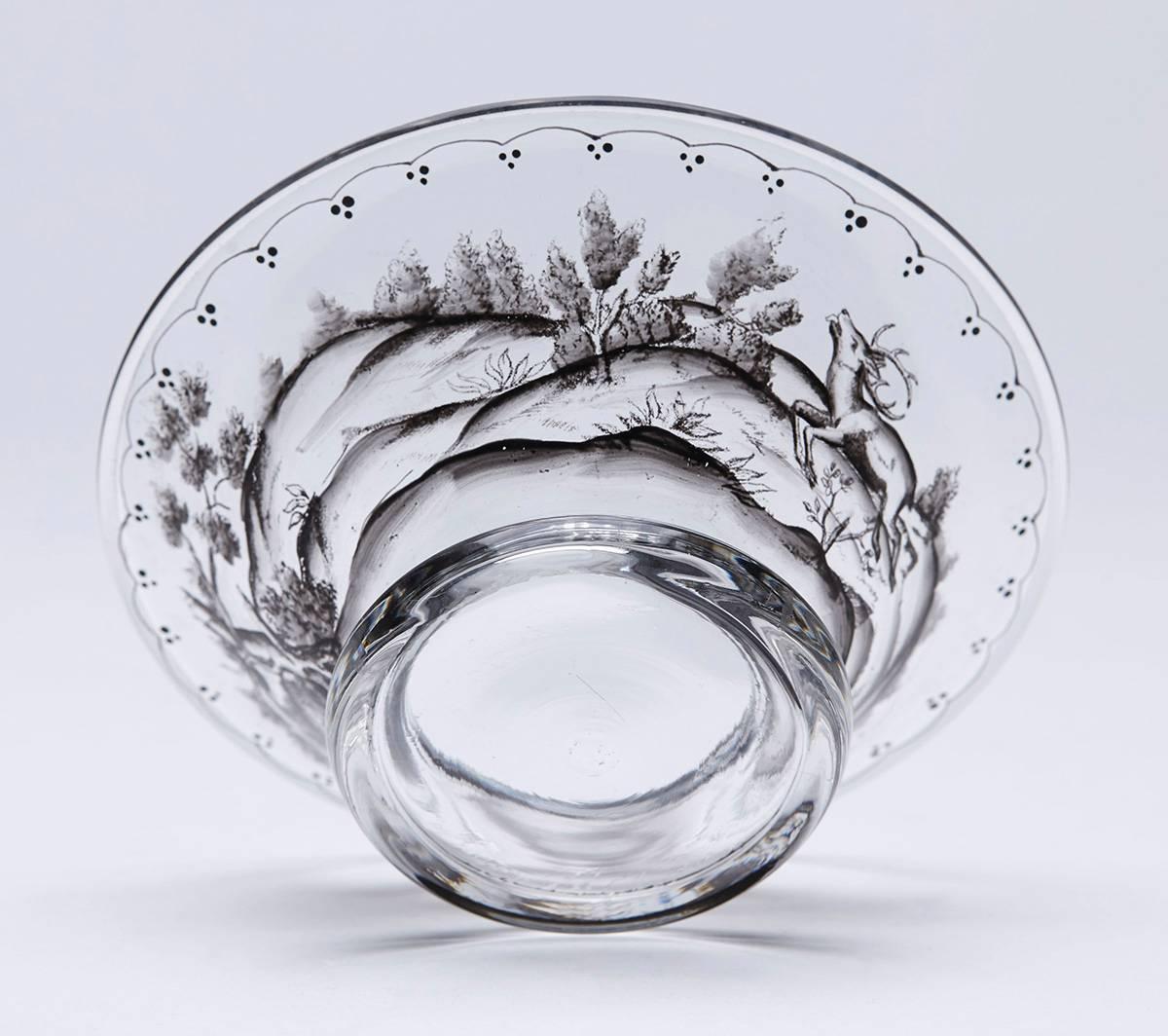 19th Century Josef Lenhardt Steinschonau Schwarzlot Glass Bowl, 19th-20th Century For Sale