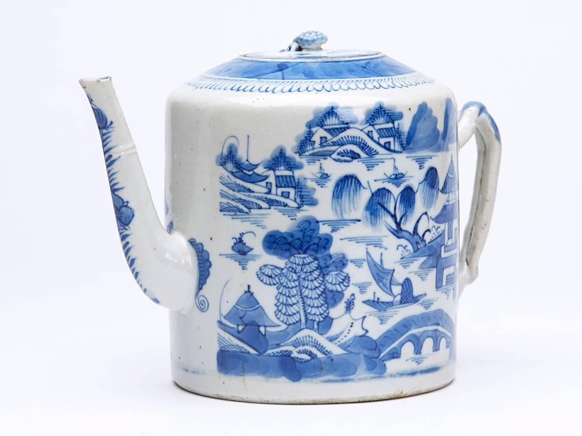 18th Century and Earlier Chinese Qing Blue and White Hand-Painted Teapot 18th-19th Century