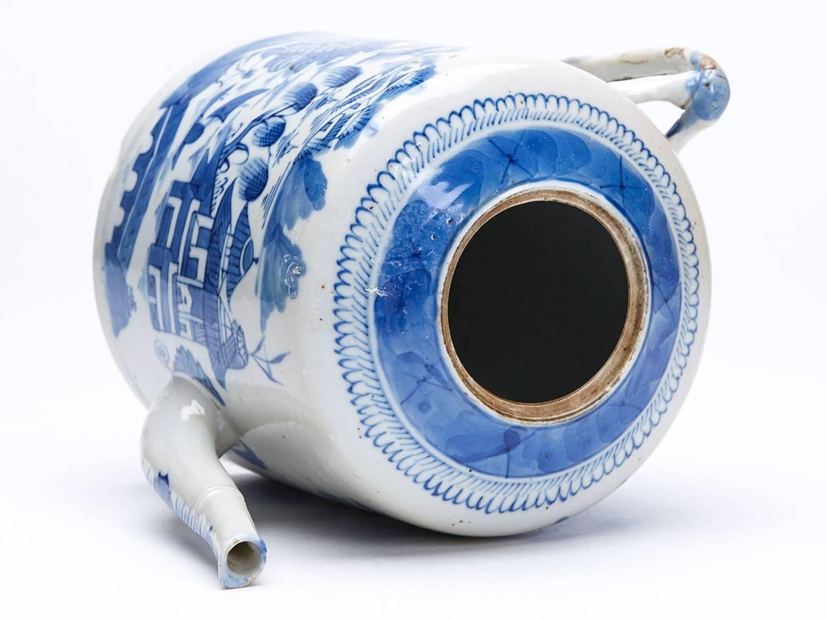 Porcelain Chinese Qing Blue and White Hand-Painted Teapot 18th-19th Century