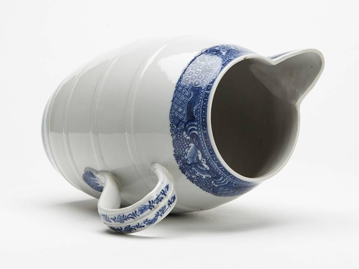 Glazed Antique Chinese White and Blue Qianlong Barrel Shaped Jug 18th Century