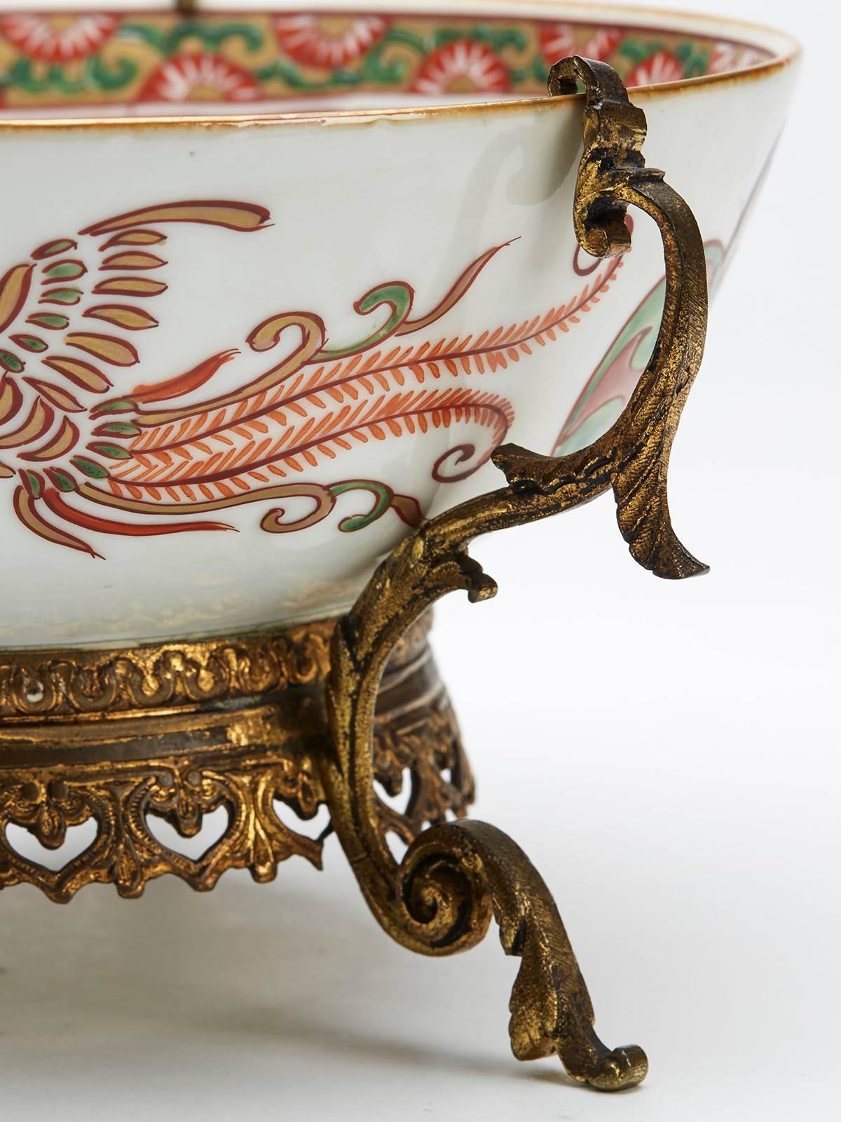 Japanese Arita Meiji Ormolu Mounted Porcelain Bowl 19th Century 4