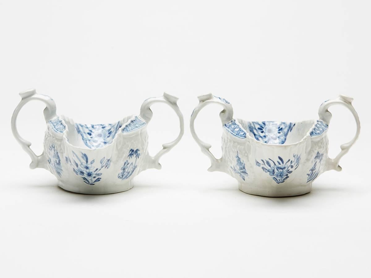 English Pair of Worcester Blue and White Sauce Boats, circa 1760