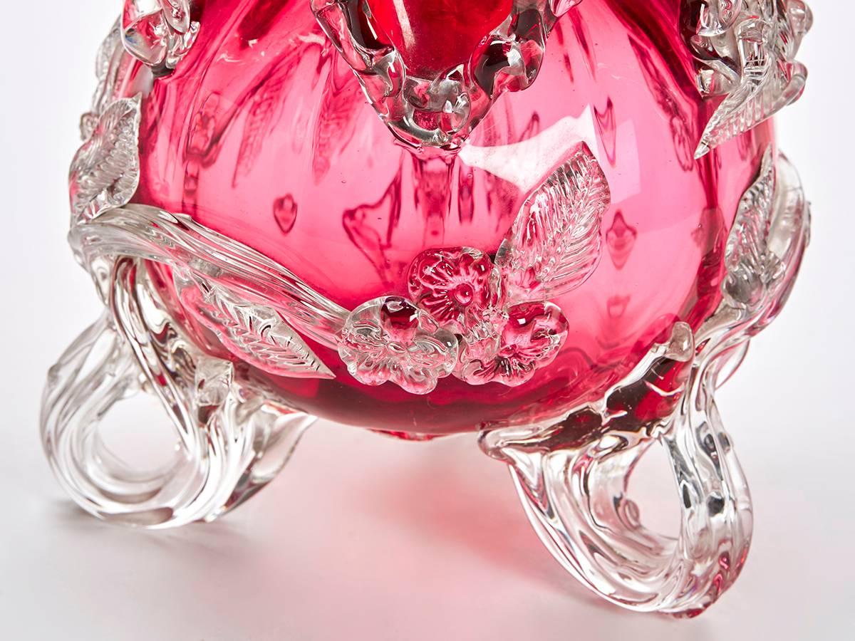 Antique Rare Victorian Cranberry Glass Handled Basket 19th Century In Good Condition In Bishop's Stortford, Hertfordshire