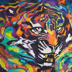 Winifred Jagger, Tiger, Original Silk Batik Painting, 2016