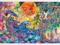 Winifred Jagger, Damas japonesas, Pintura batik de seda, 2016