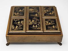 Chinese Gold and Black Lacquer Games Box, Early 19th Century