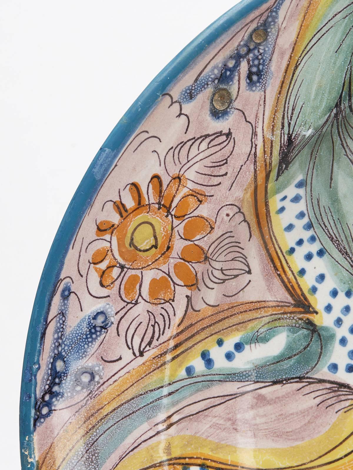 Antique Spanish Manises Pottery Floral Plaque 18/19th C. In Fair Condition In Bishop's Stortford, Hertfordshire