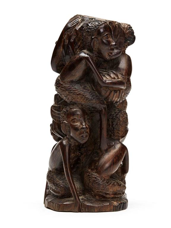 Vintage African Hardwood Man and Five Boys Group 20th Century at 1stDibs