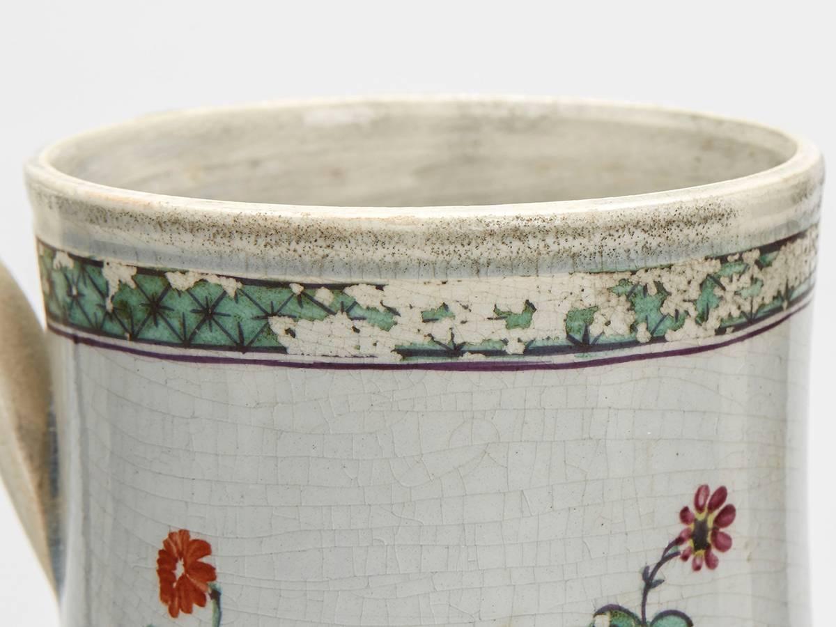 Antike Staffordshire Floral Painted Pearlware Kaffeekanne 18. Jahrhundert im Angebot 2