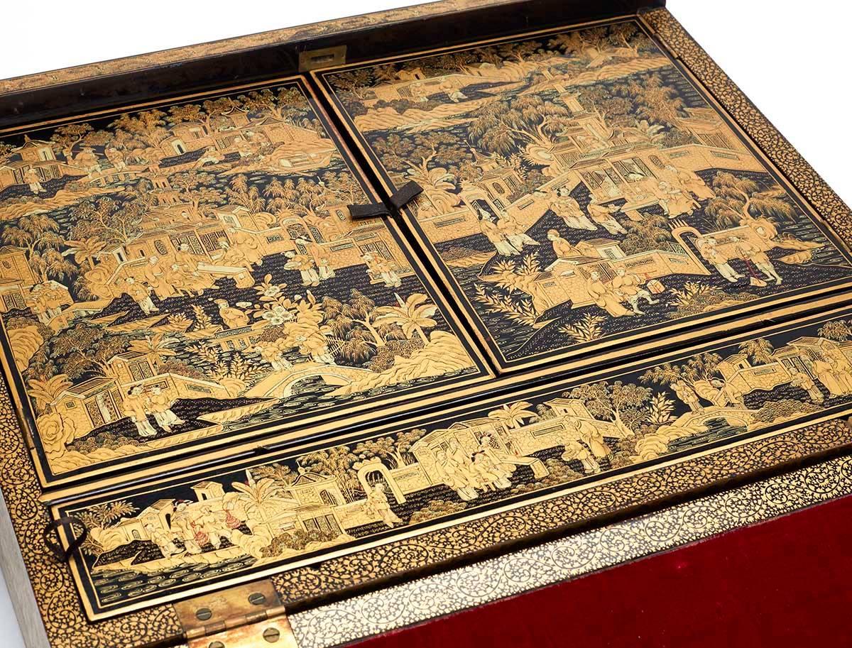 Antique Chinese Lacquer Writing Box, Early 19th Century 3