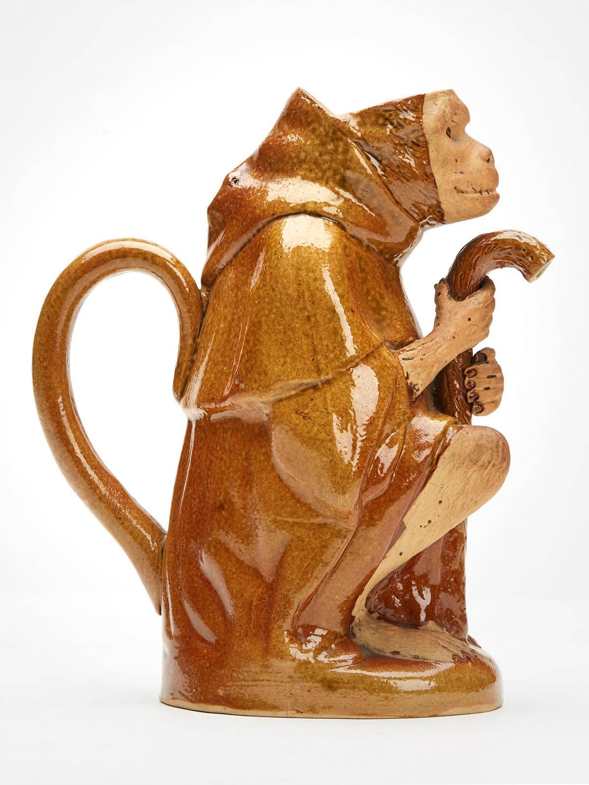 Salt Glazed Seated Monkey Teapot 19th Century In Good Condition In Bishop's Stortford, Hertfordshire