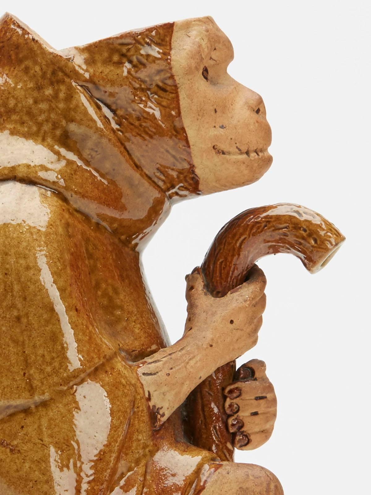 Pottery Salt Glazed Seated Monkey Teapot 19th Century
