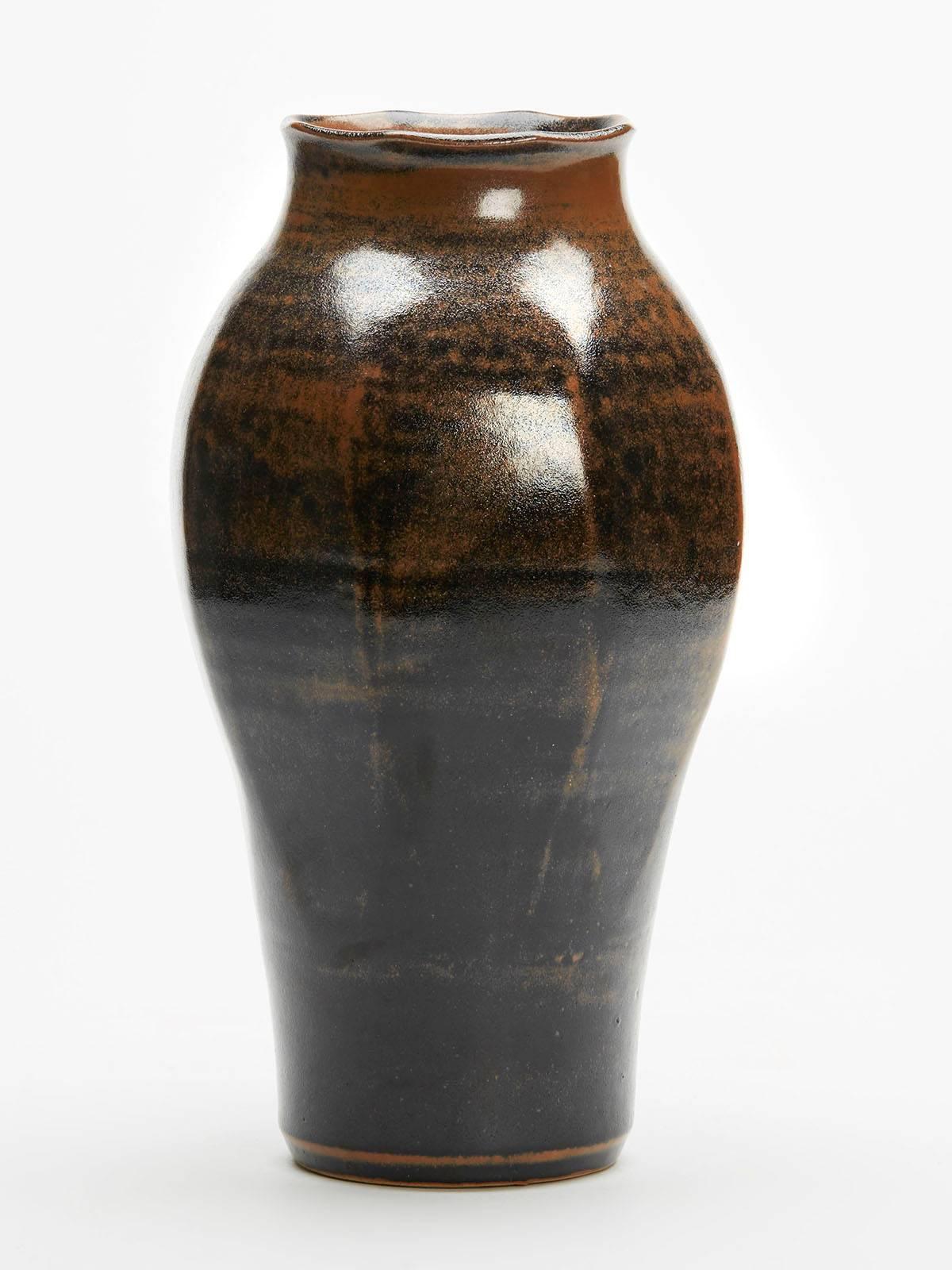 British Vintage Ken Halsall Tenmoku Glazed Studio Vase 20th Century