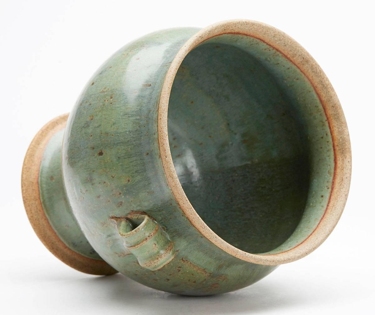 Vintage Studio Pottery Twin Handled Green Lidded Urn, 20th Century 1