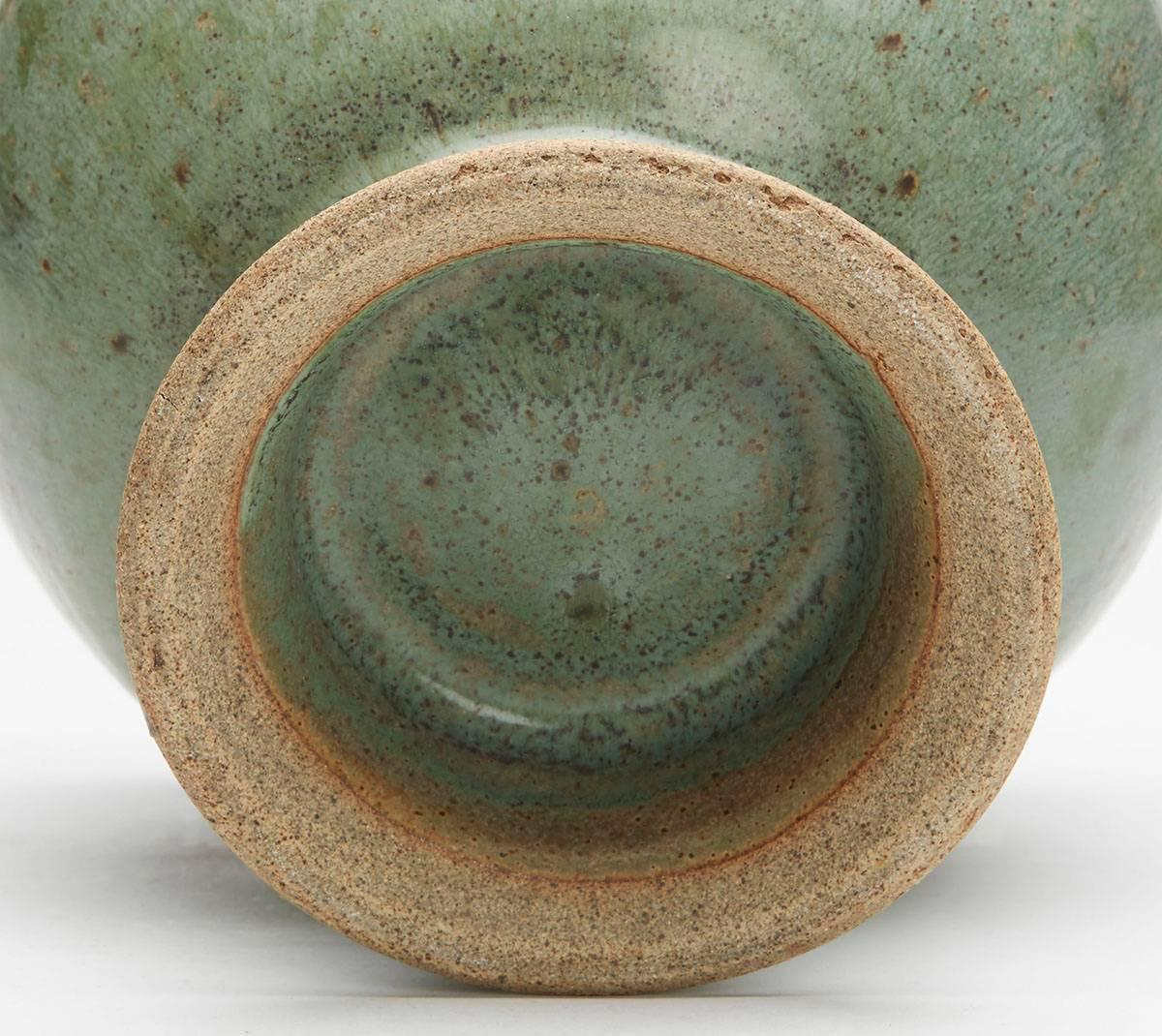 Vintage Studio Pottery Twin Handled Green Lidded Urn, 20th Century 5