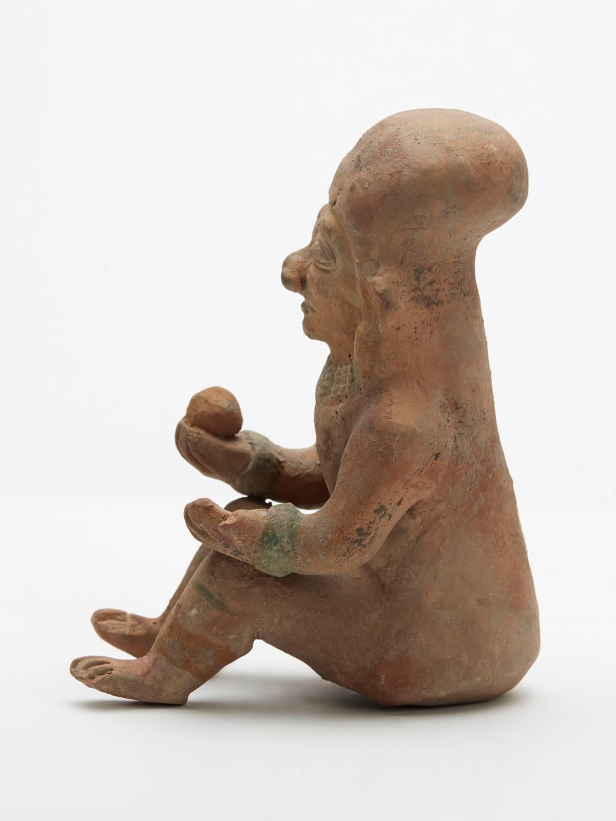 Folk Art Pre Columbian Jamacoaque Pottery Seated Figure 200BC-200AD