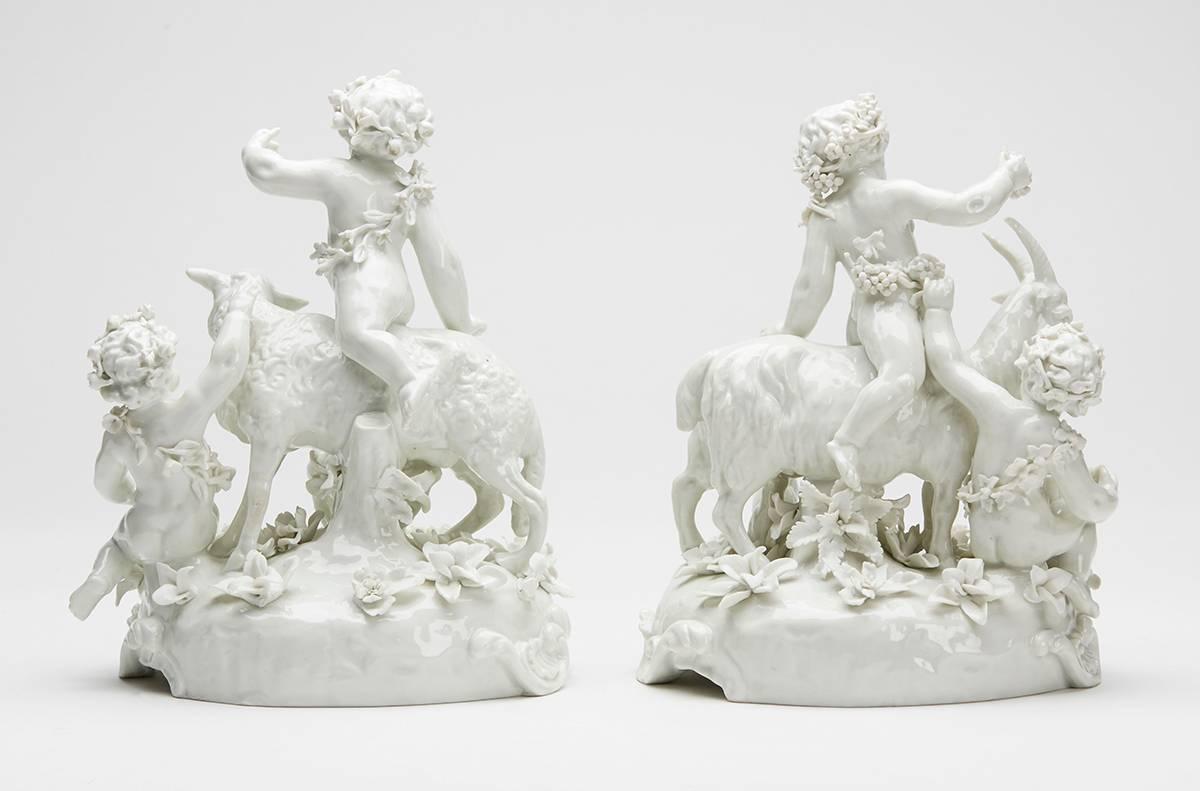 Porcelain Pair of Antique Vienna Blanc De Chine Figure Groups, 19th Century