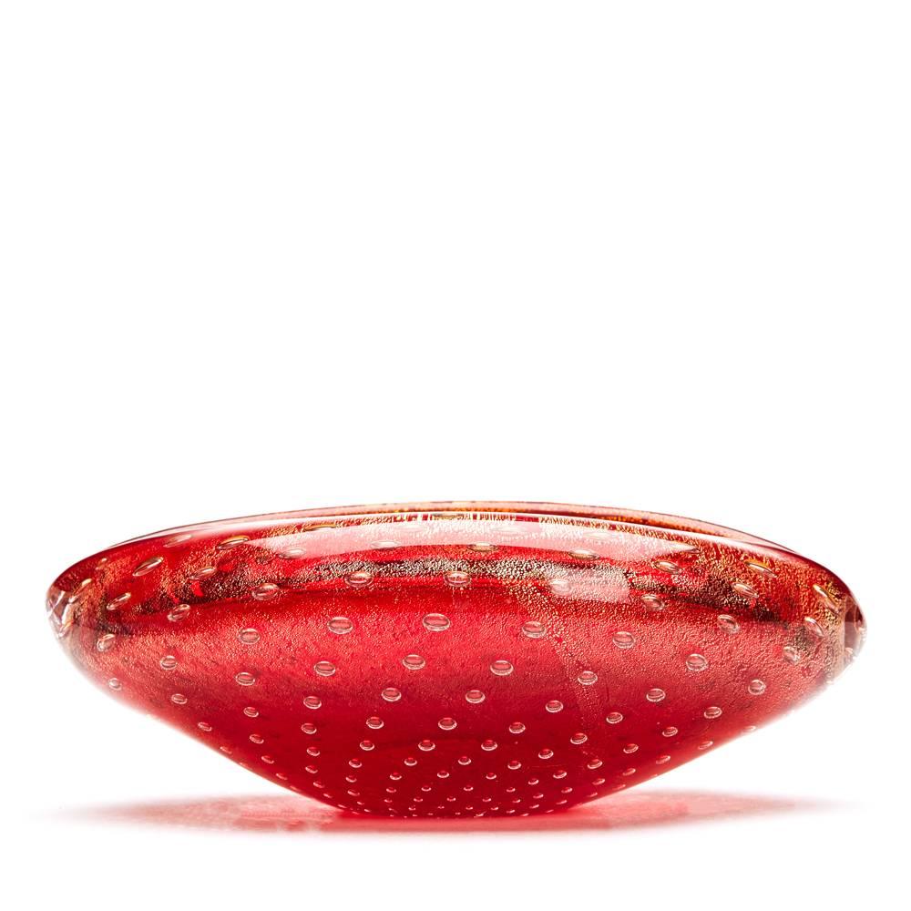 Italian Vintage Murano Lips Red Glass Bowl Stefano Toso, circa 1970