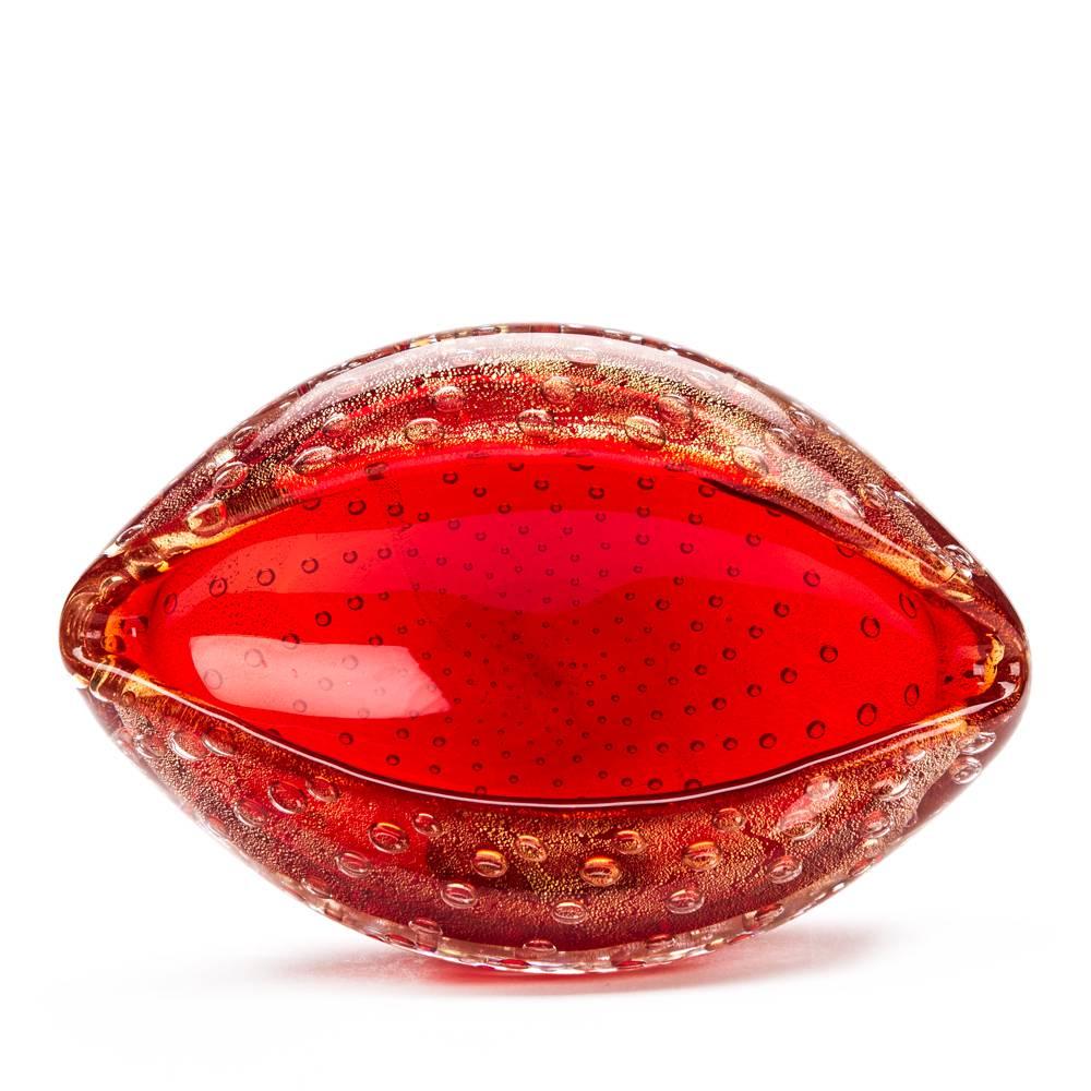 Blown Glass Vintage Murano Lips Red Glass Bowl Stefano Toso, circa 1970