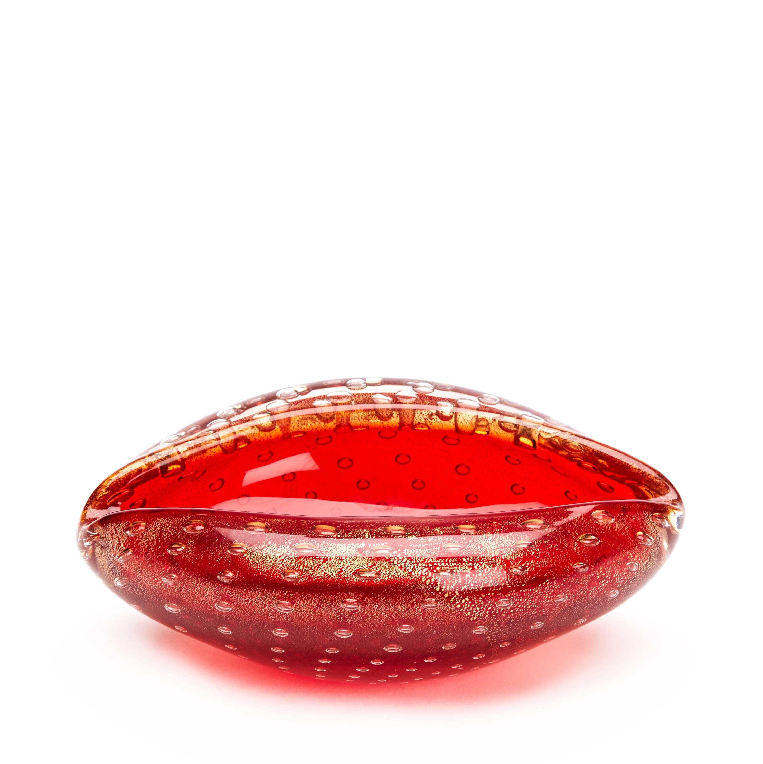 Late 20th Century Vintage Murano Lips Red Glass Bowl Stefano Toso, circa 1970