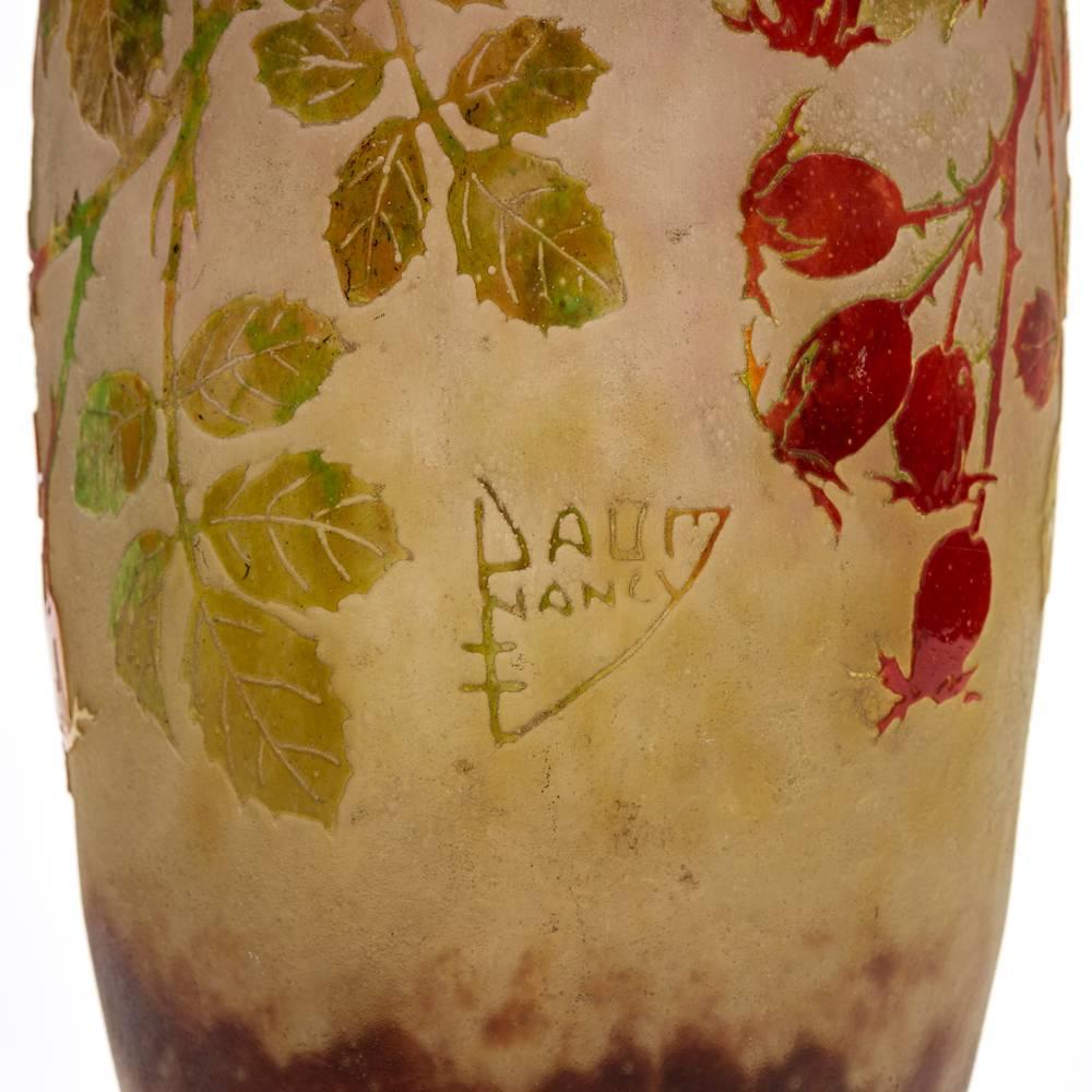 Daum Nancy Art Nouveau Rosehip Cameo Glass Vase, circa 1900 For Sale 1