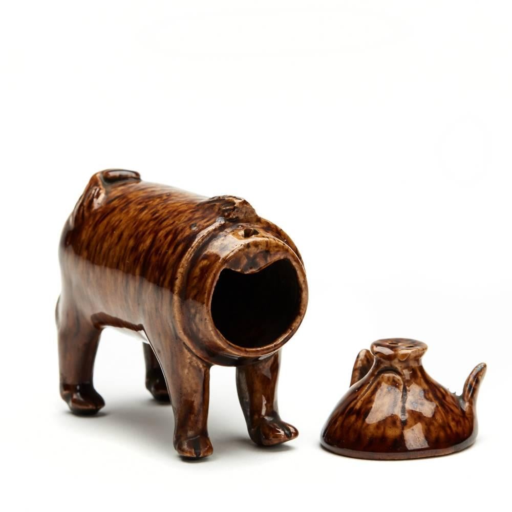 Glazed Rye Pottery Sussex Pig Drinking Vessel, circa 1870 For Sale