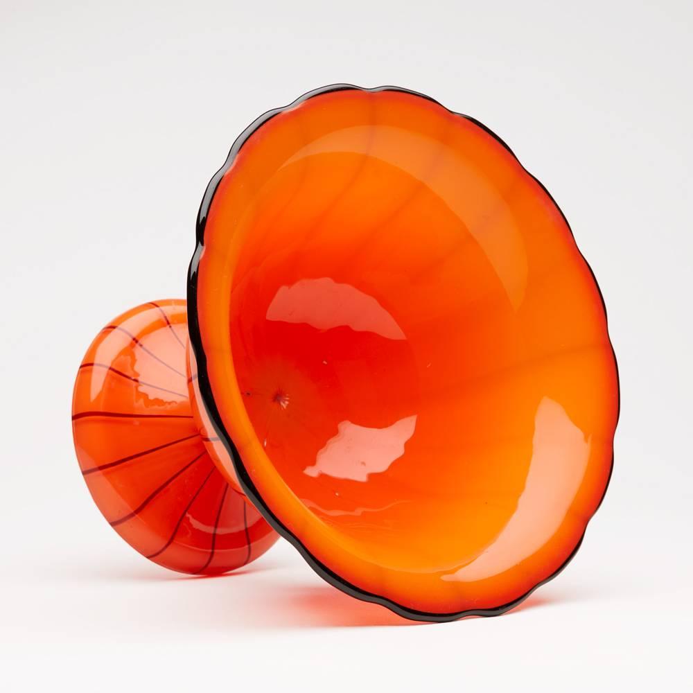 Art Deco Michael Powolny Loetz Tango Piped Orange Pedestal Glass Bowl, circa 1914