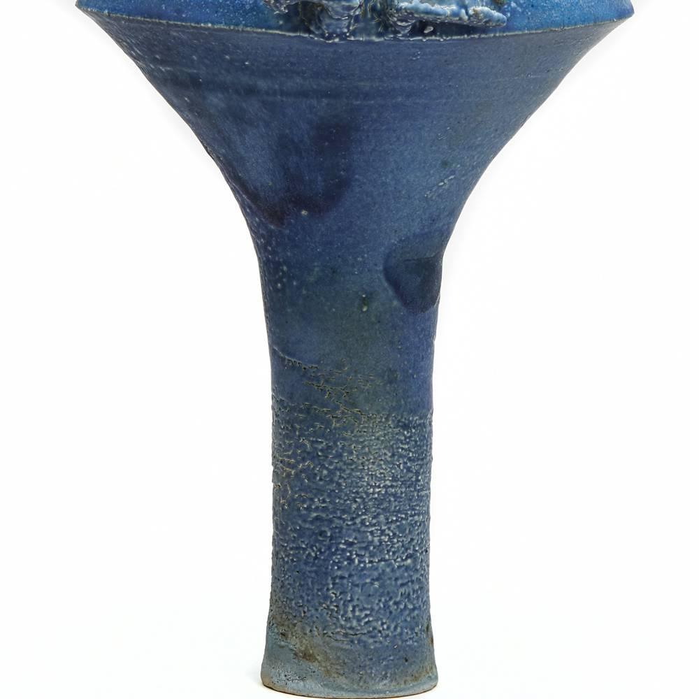 Modern Colin Pearson British Studio Pottery Tall Blue Vessel with Wings For Sale