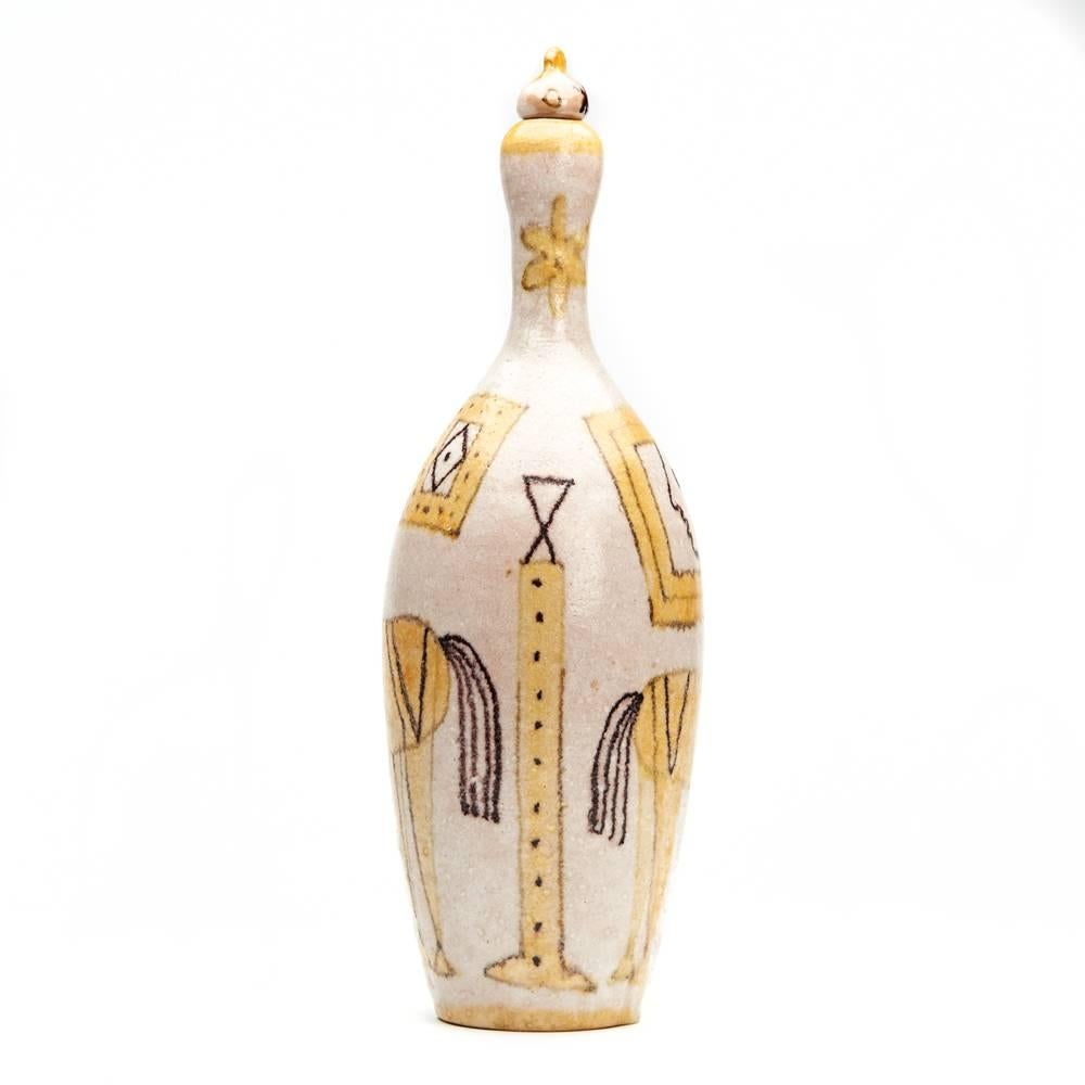 Mid-Century Modern Guido Gambone Italian Art Pottery Bottle Mid-20th Century For Sale