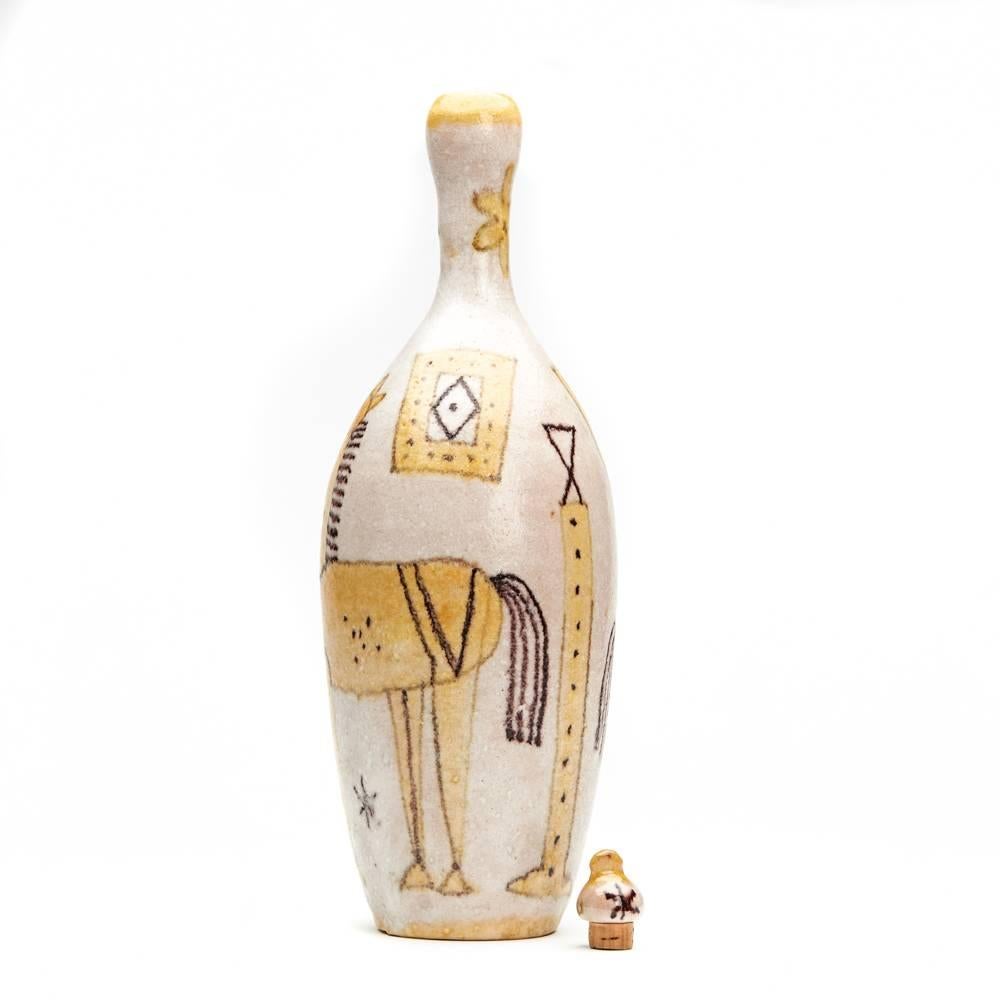 Glazed Guido Gambone Italian Art Pottery Bottle Mid-20th Century For Sale