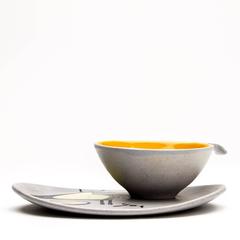 Modernist Painted and Signed Cup and Saucer, circa 1960