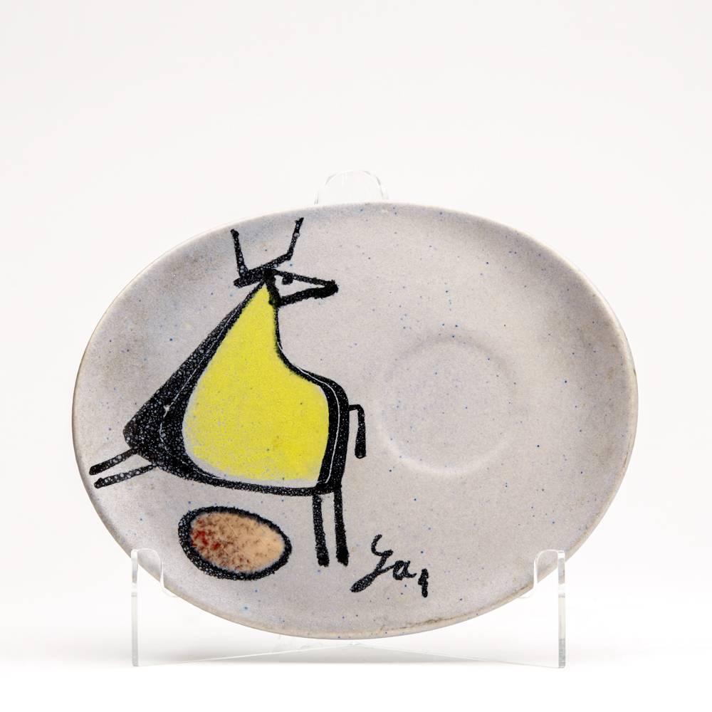 Scandinavian Modernist Painted and Signed Cup and Saucer, circa 1960 For Sale