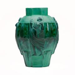 Artur Pleva Curt Schlevogt Art Deco Malachite Glass Vase