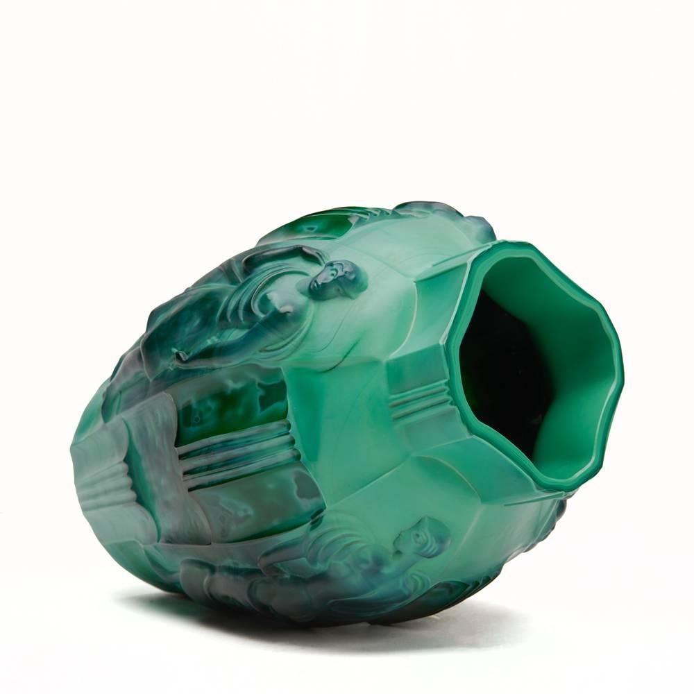 Mid-20th Century Artur Pleva Curt Schlevogt Art Deco Malachite Glass Vase