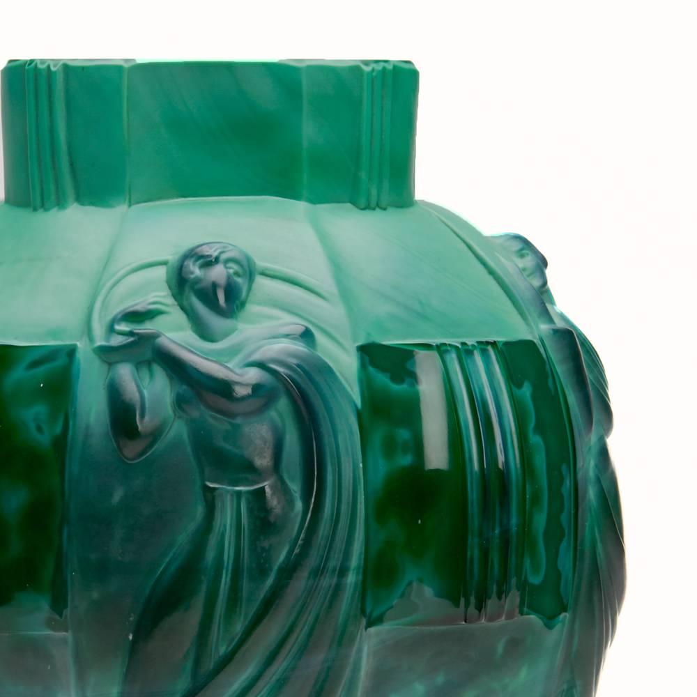 Artur Pleva Curt Schlevogt Art Deco Malachite Glass Vase 4