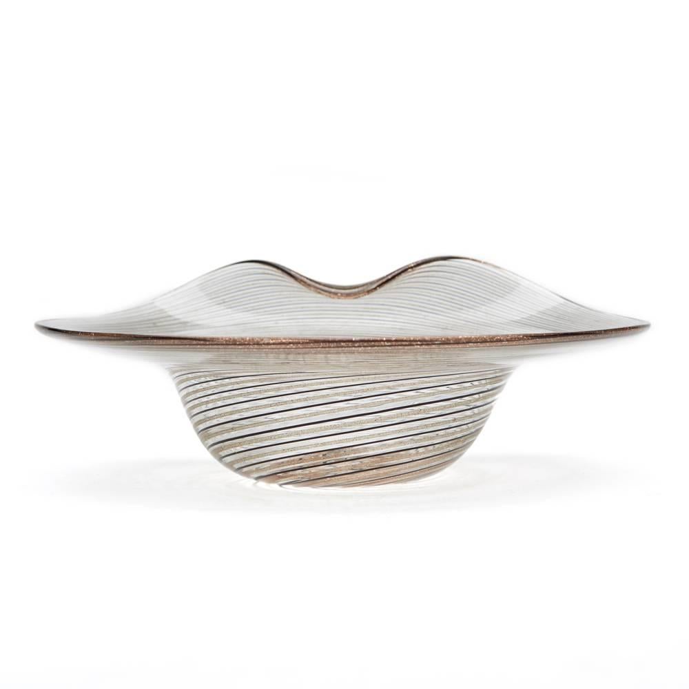 Mid-Century Modern Vintage Murano Venini/Salviati Thread Trailed Glass Bowl For Sale